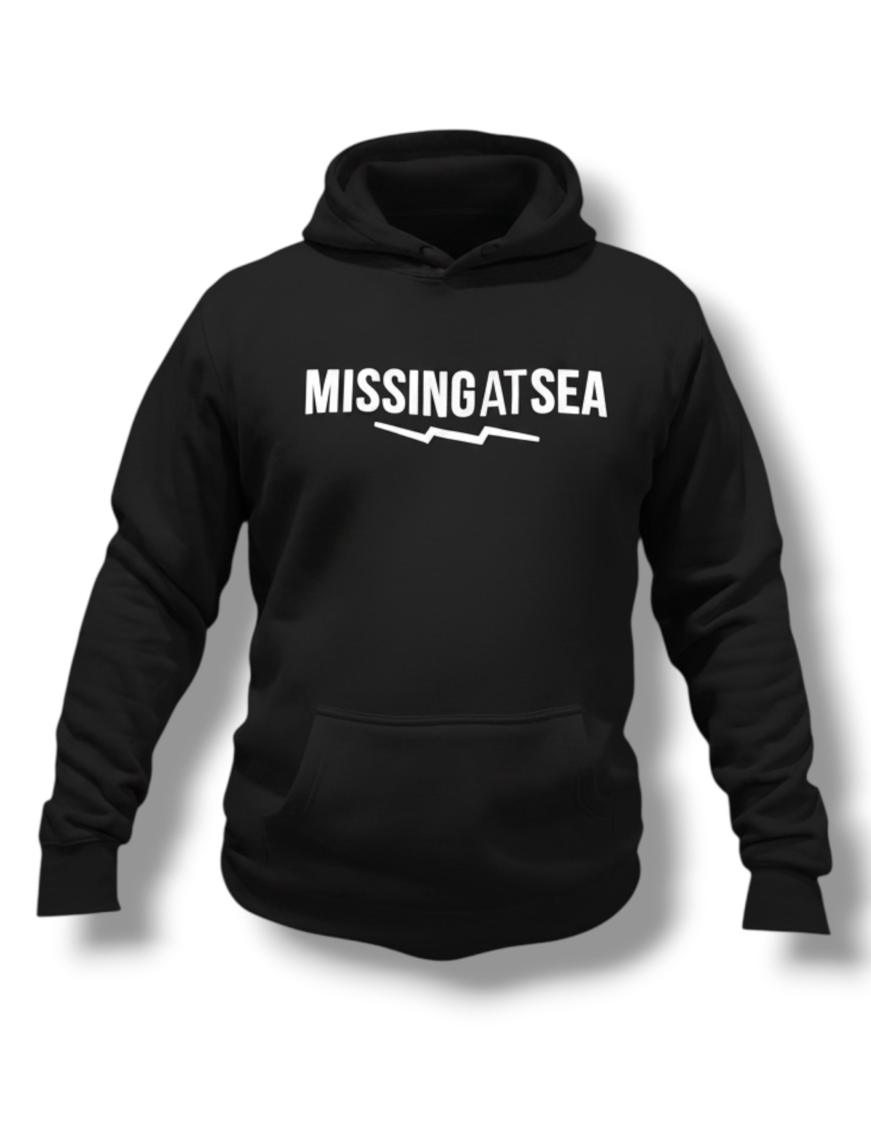 black missing at sea hoodie with death baits logo and missing at sea logo