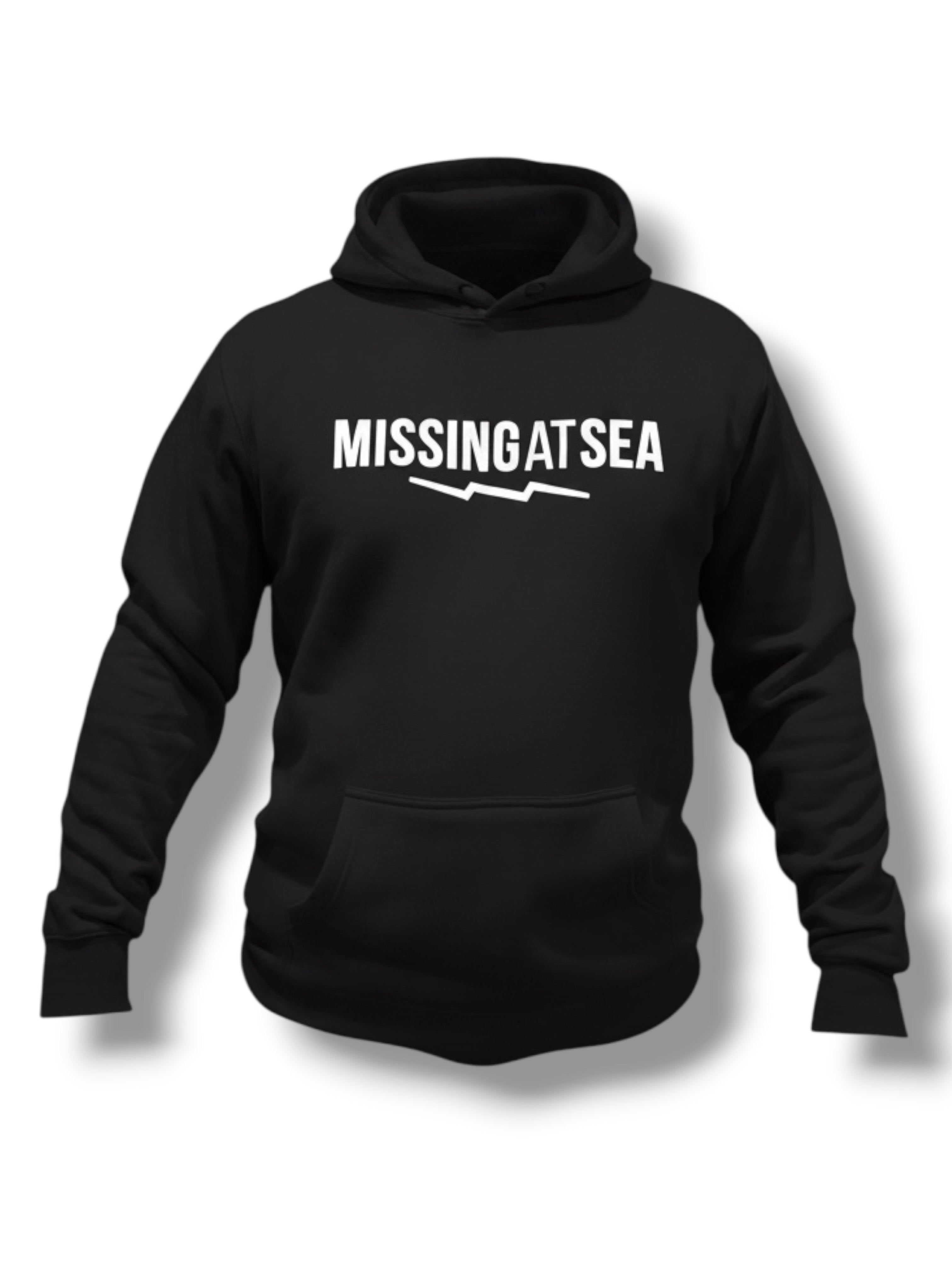 black missing at sea hoodie with death baits logo and missing at sea logo