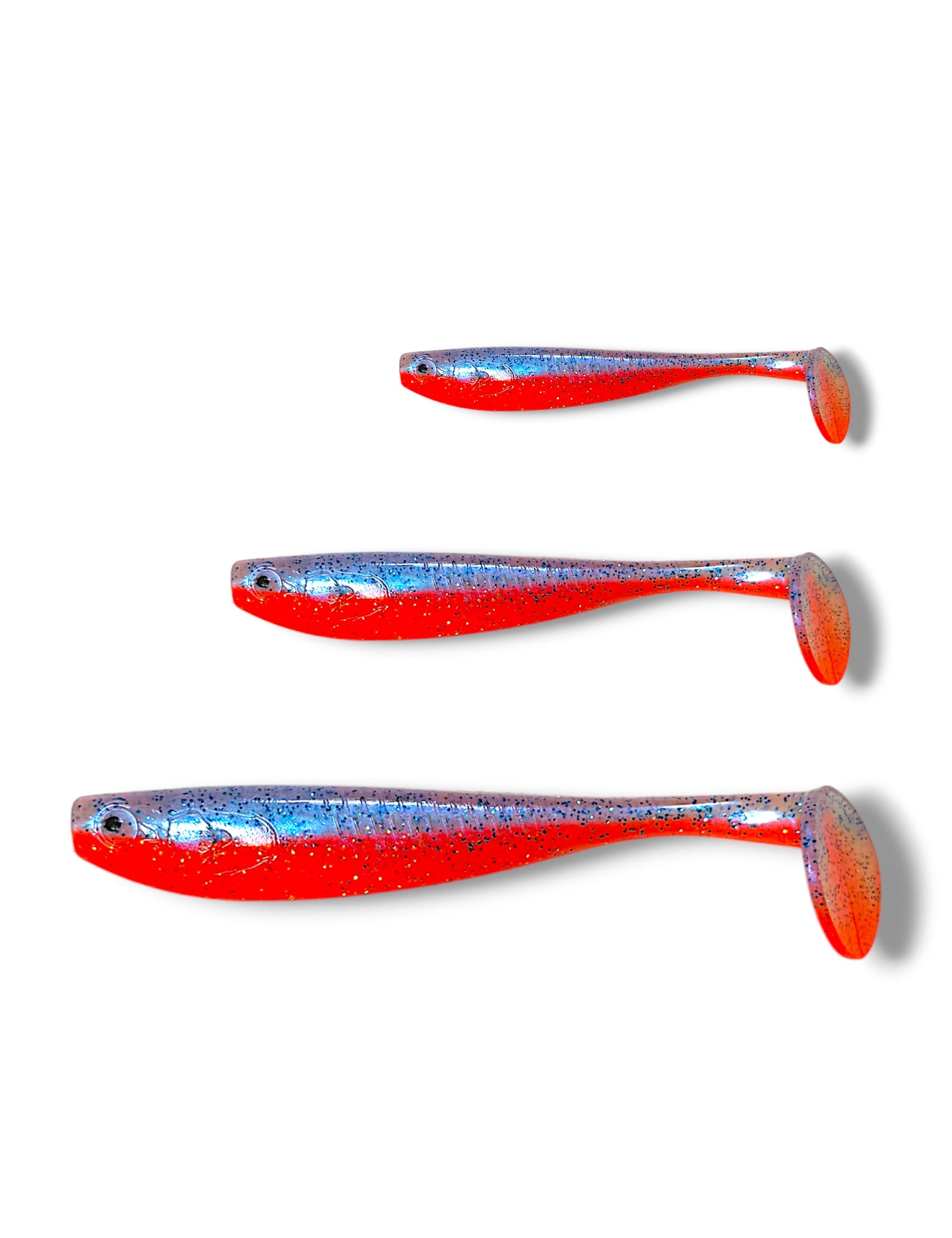 7 inch, 5 inch & 3.25 inch paddle tail for barra, jacks, jew fish, cod

