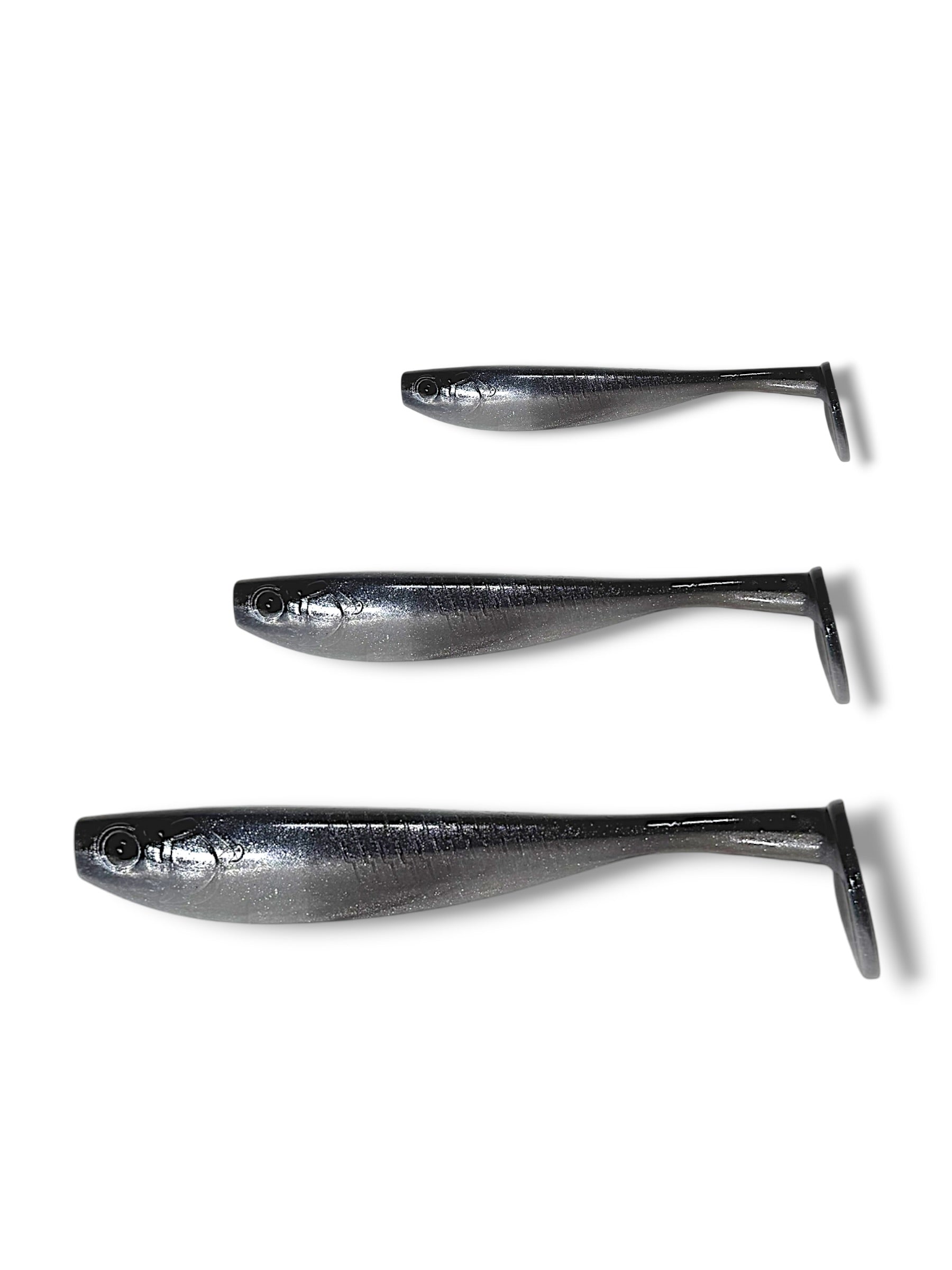 7 inch, 5 inch & 3.25 inch paddle tail for barra, jacks, jew fish, cod
