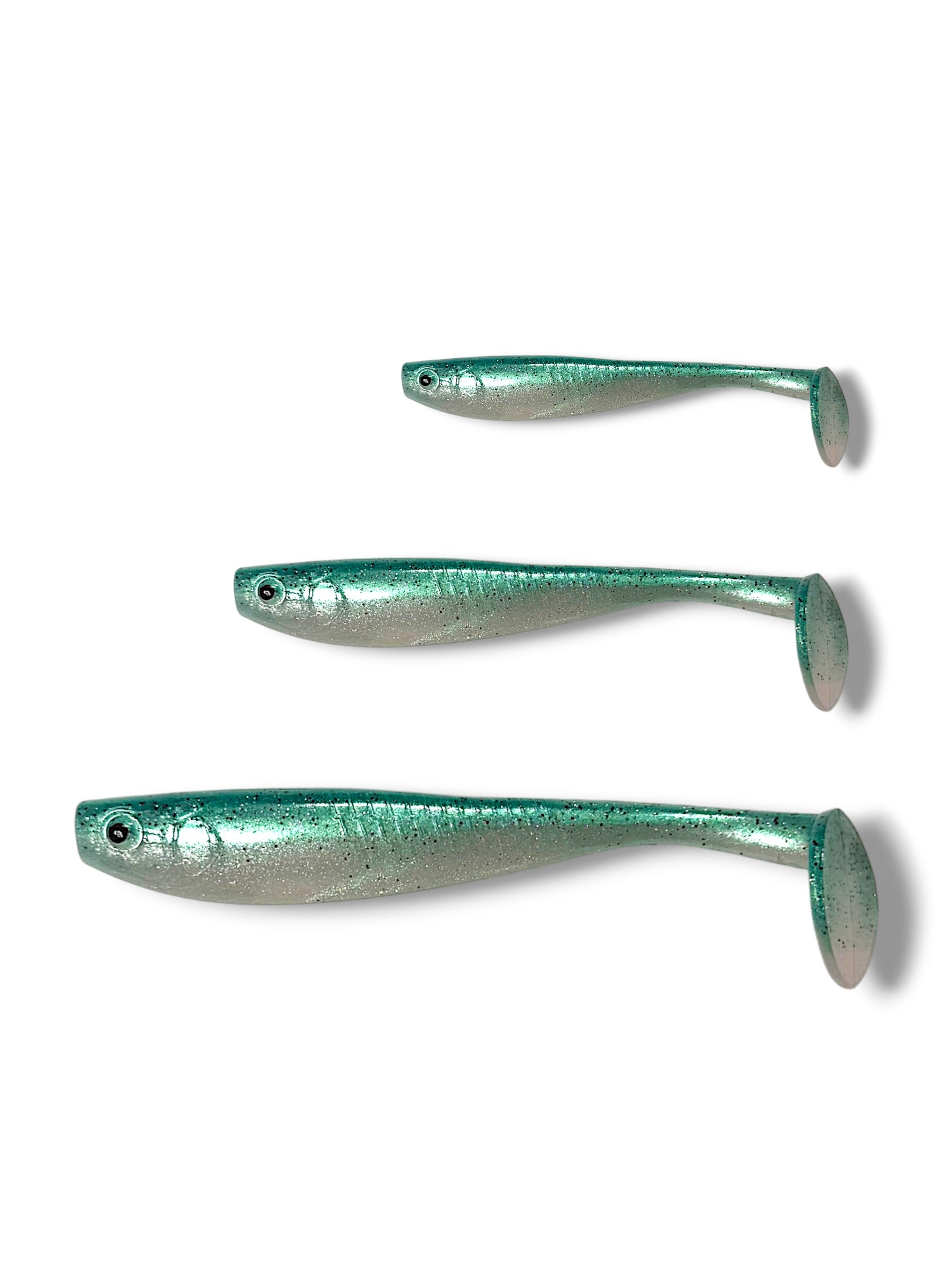 7 inch, 5 inch & 3.25 inch paddle tail for barra, jacks, jew fish, cod