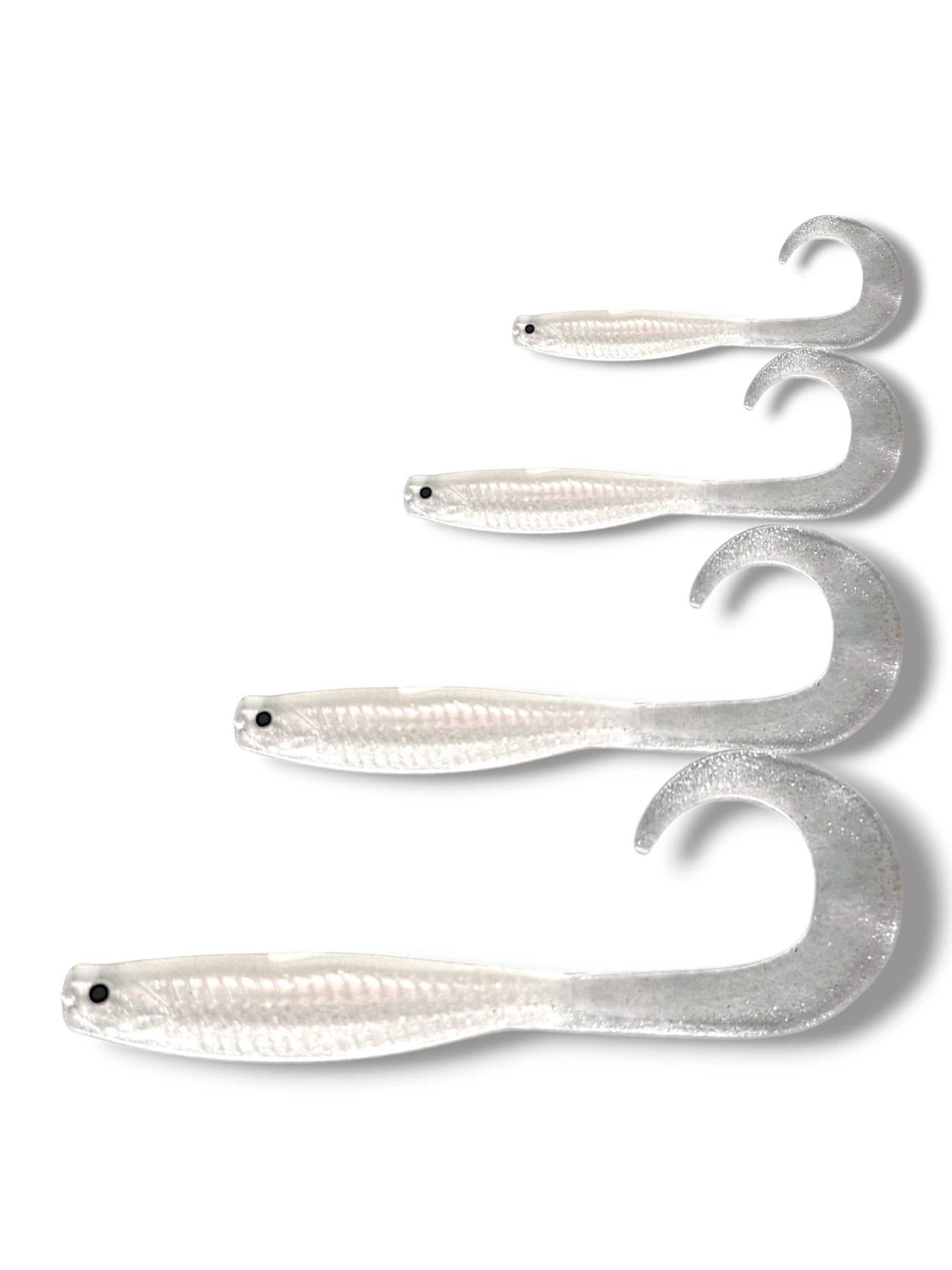 7.5 inch, 5.5 inch, 3.5 inch, 2.5 inch grub tail soft plastic lure for barra, jacks, jew fish, perch, flathead, bream, offshore fish
