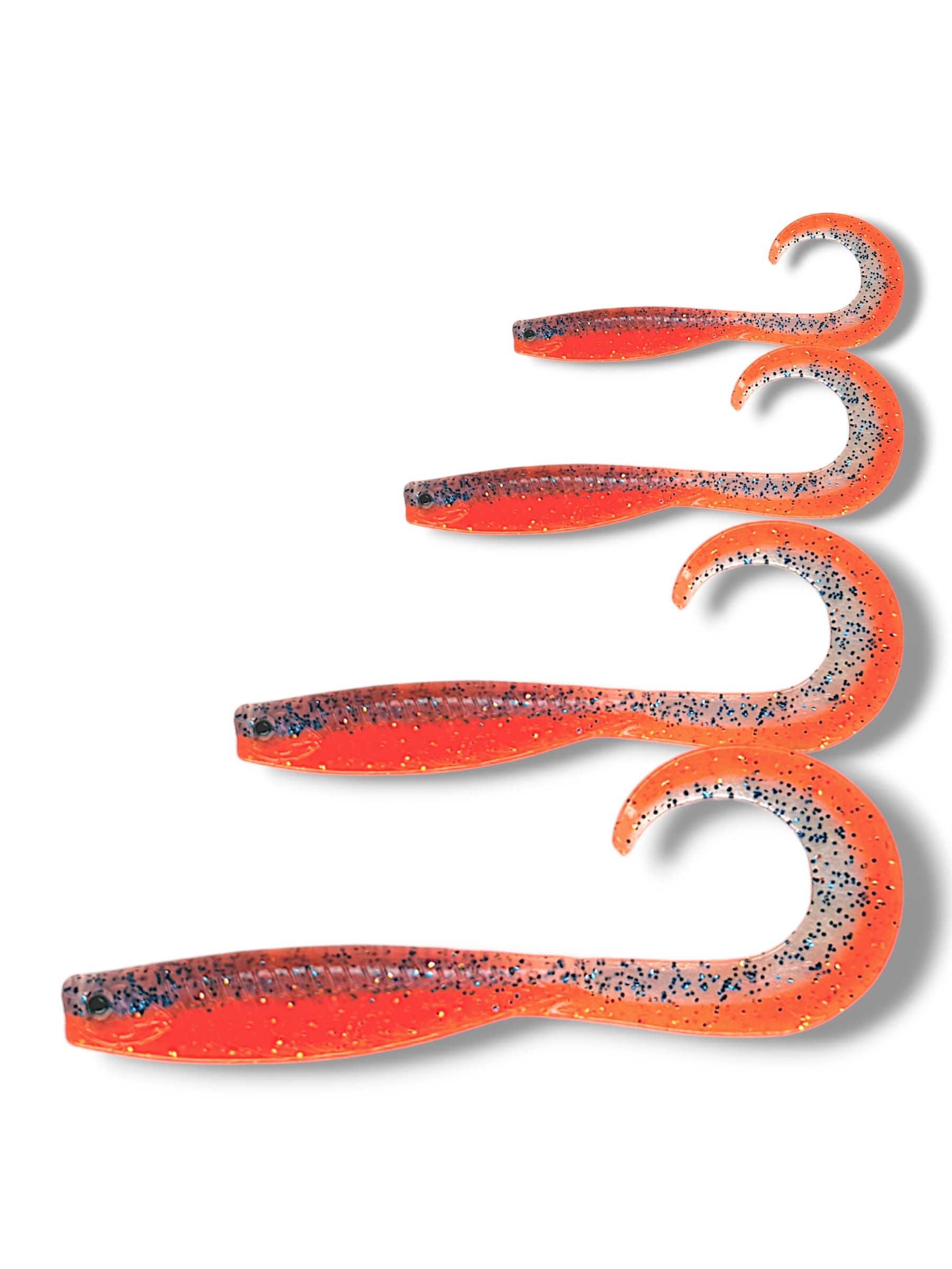 7.5 inch, 5.5 inch, 3.5 inch, 2.5 inch grub tail soft plastic lure for barra, jacks, jew fish, perch, flathead, bream, offshore fish
