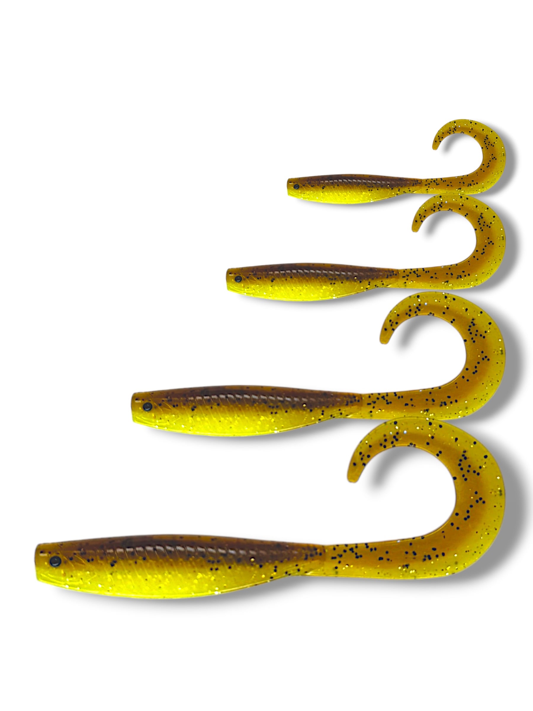 7.5 inch, 5.5 inch, 3.5 inch, 2.5 inch grub tail soft plastic lure for barra, jacks, jew fish, perch, flathead, bream, offshore fish
