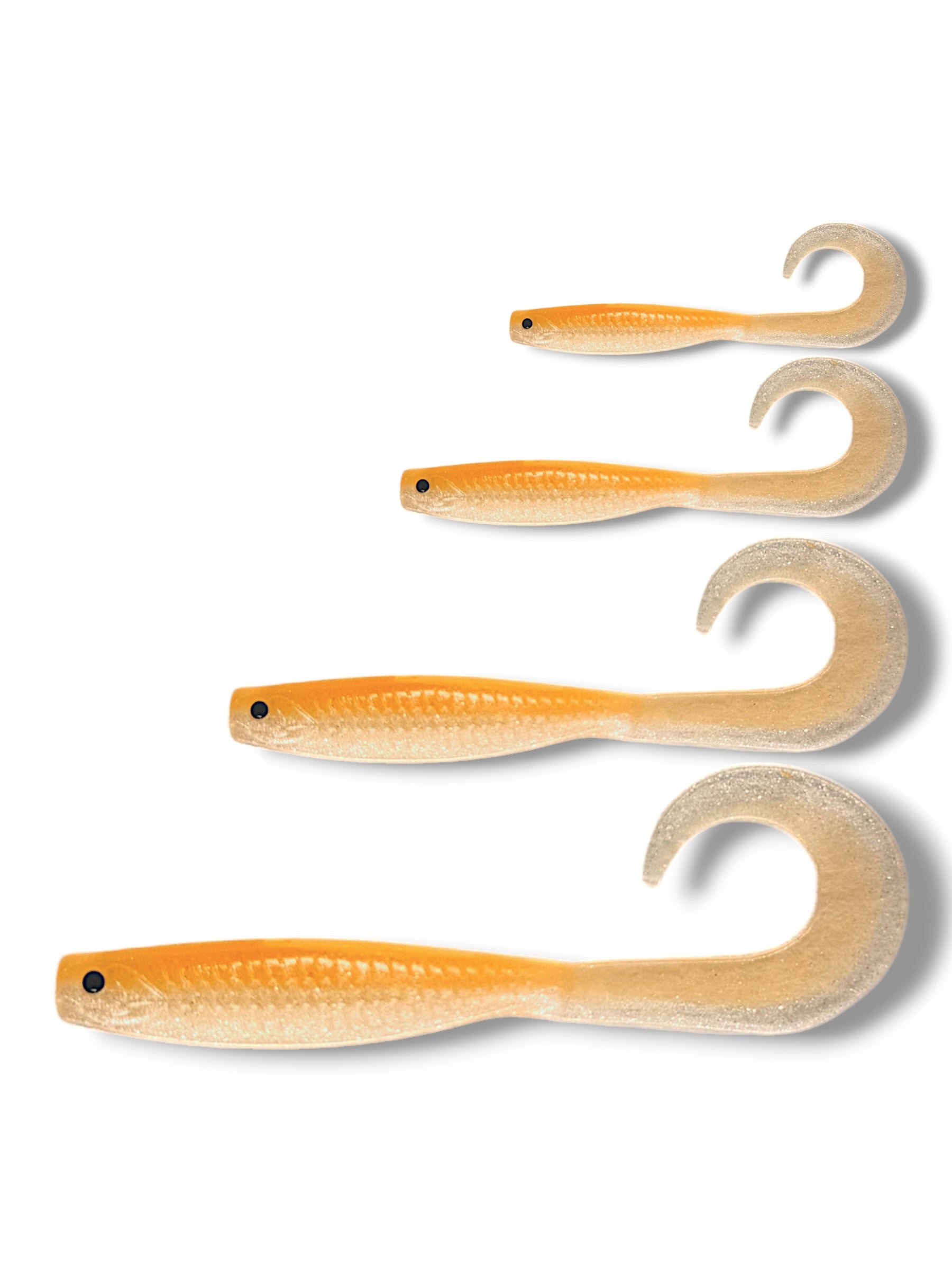 7.5 inch, 5.5 inch, 3.5 inch, 2.5 inch grub tail soft plastic lure for barra, jacks, jew fish, perch, flathead, bream, offshore fish

