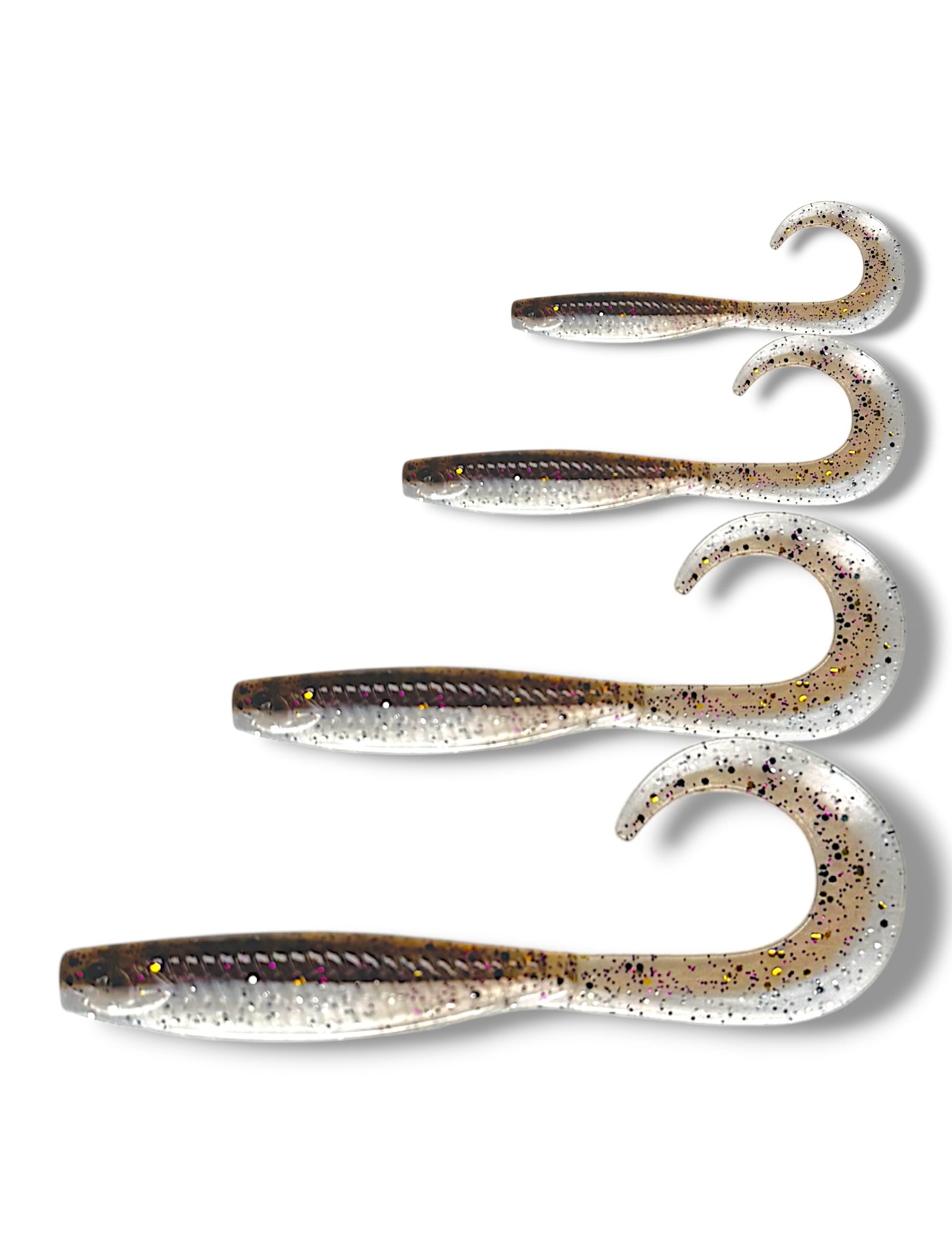 7.5 inch, 5.5 inch, 3.5 inch, 2.5 inch grub tail soft plastic lure for barra, jacks, jew fish, perch, flathead, bream, offshore fish
