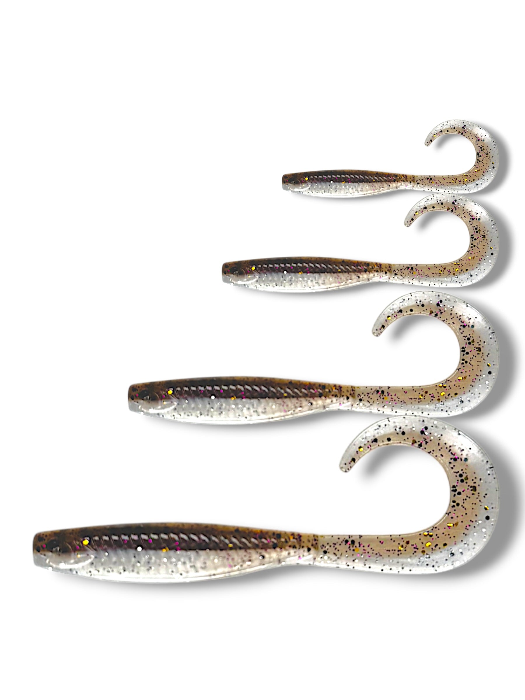 7.5 inch, 5.5 inch, 3.5 inch, 2.5 inch grub tail soft plastic lure for barra, jacks, jew fish, perch, flathead, bream, offshore fish
