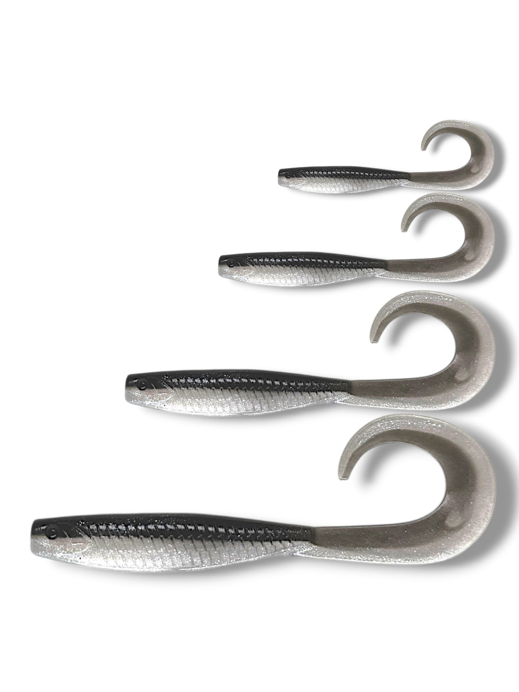 7.5 inch, 5.5 inch, 3.5 inch, 2.5 inch grub tail soft plastic lure for barra, jacks, jew fish, perch, flathead, bream, offshore fish
