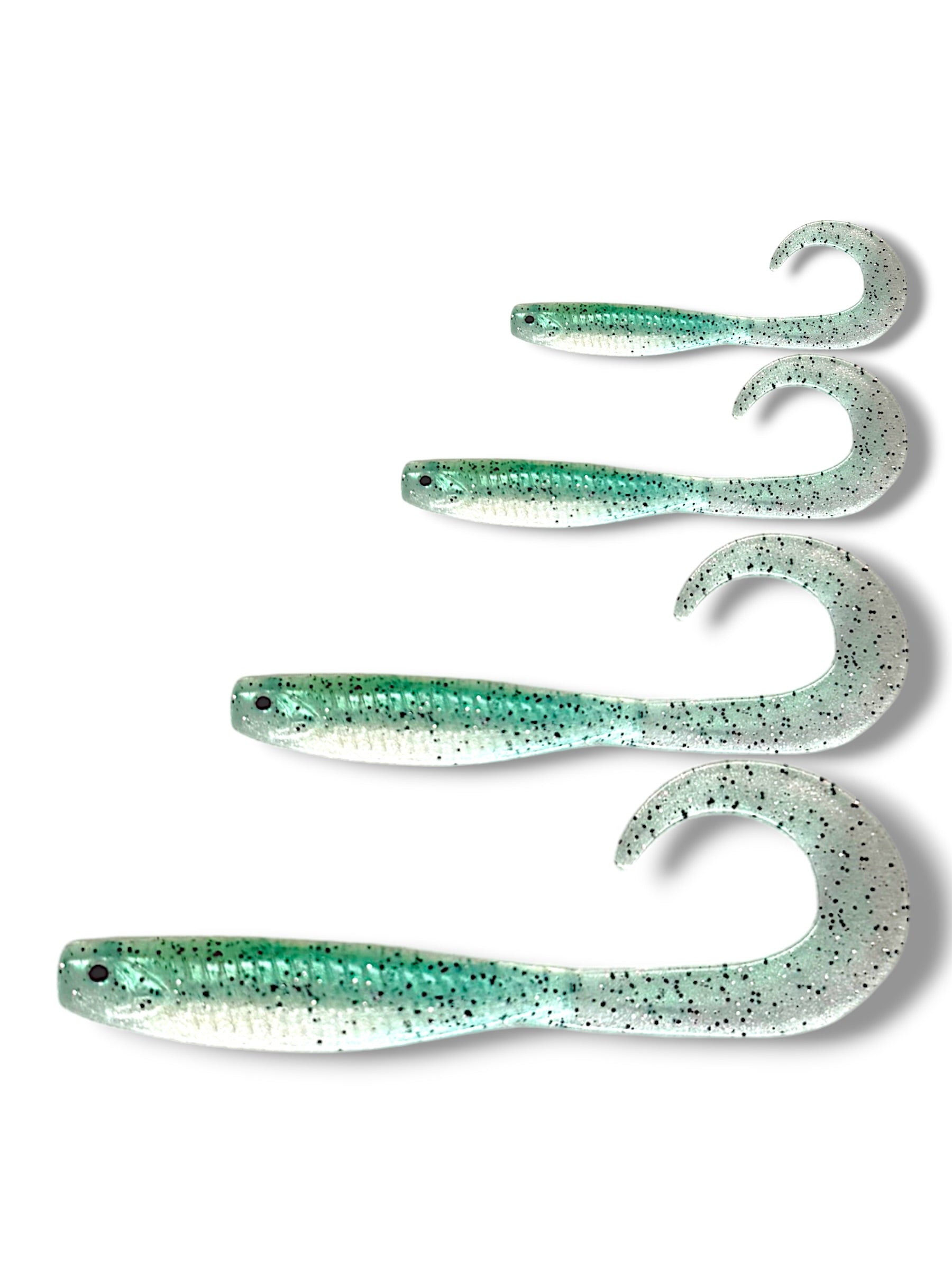 7.5 inch, 5.5 inch, 3.5 inch, 2.5 inch grub tail soft plastic lure for barra, jacks, jew fish, perch, flathead, bream, offshore fish
