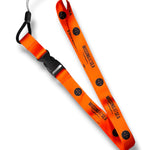 Orange lanyard with black 'missing at sea' branding