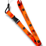 Orange lanyard with black 'missing at sea' branding